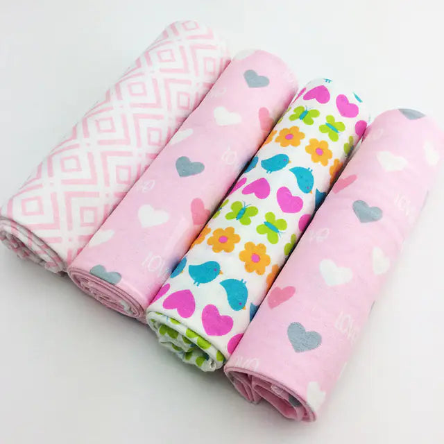 Kindora FloraDream Blanket Set — 4-Piece Cotton Flannel Baby Wraps