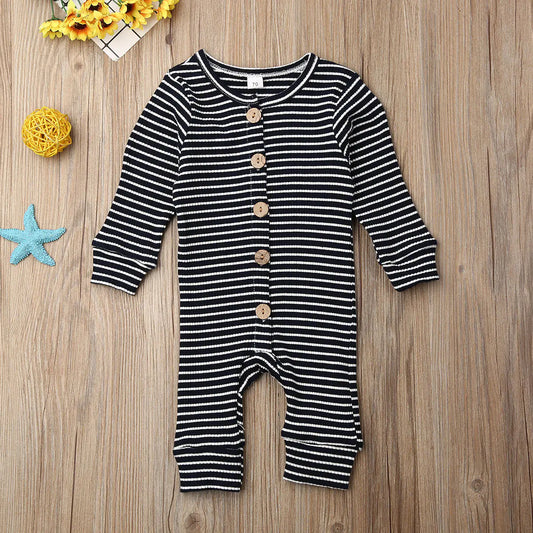 Cozy Striped Knit Baby Onesie – Long Sleeve Button-Up