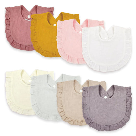 EllieHouse™ 8-Pack Ruffled Muslin Baby Bibs – Neutral & Pastel Mix