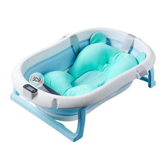 Foldable Baby Bathtub with Soft Bath Mat & Real-Time Temperature Display (Blue)