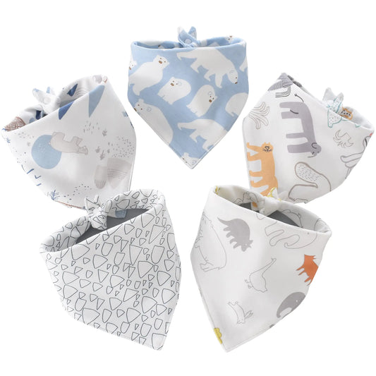 Kindora Cotton Bandana Bib Set — 5-Pack Absorbent Baby Drool Bibs