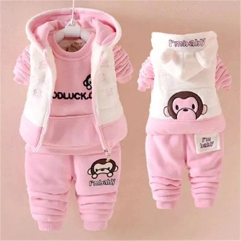 🧸 Cozy Seasonal Kids' Outfit Set – 3-Piece Warm Vest & Pants
