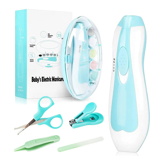 Kindora TrimTidy Baby Nail Kit — Electric Nail File & Clippers Set (Blue)