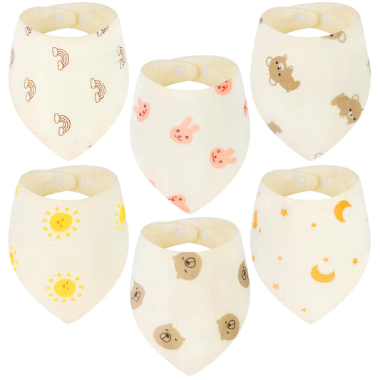 Muslin Baby Bandana Bibs – 6 Pack Soft Absorbent Drool Bibs