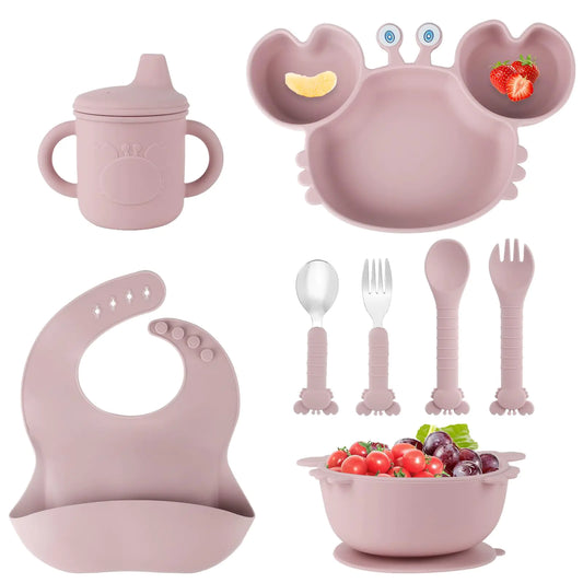 Silicone Baby Feeding Set – 8-Piece (Pink)