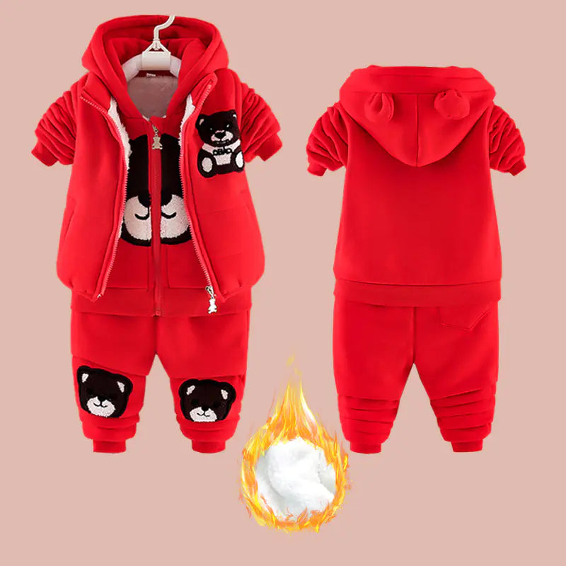 🧸 Cozy Seasonal Kids' Outfit Set – 3-Piece Warm Vest & Pants