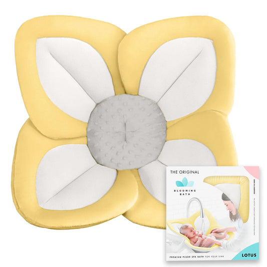 BloomNest™ Baby Bath Flower Cushion – Soft Sink Seat for Newborns (Yellow/White/Gray) 🌼