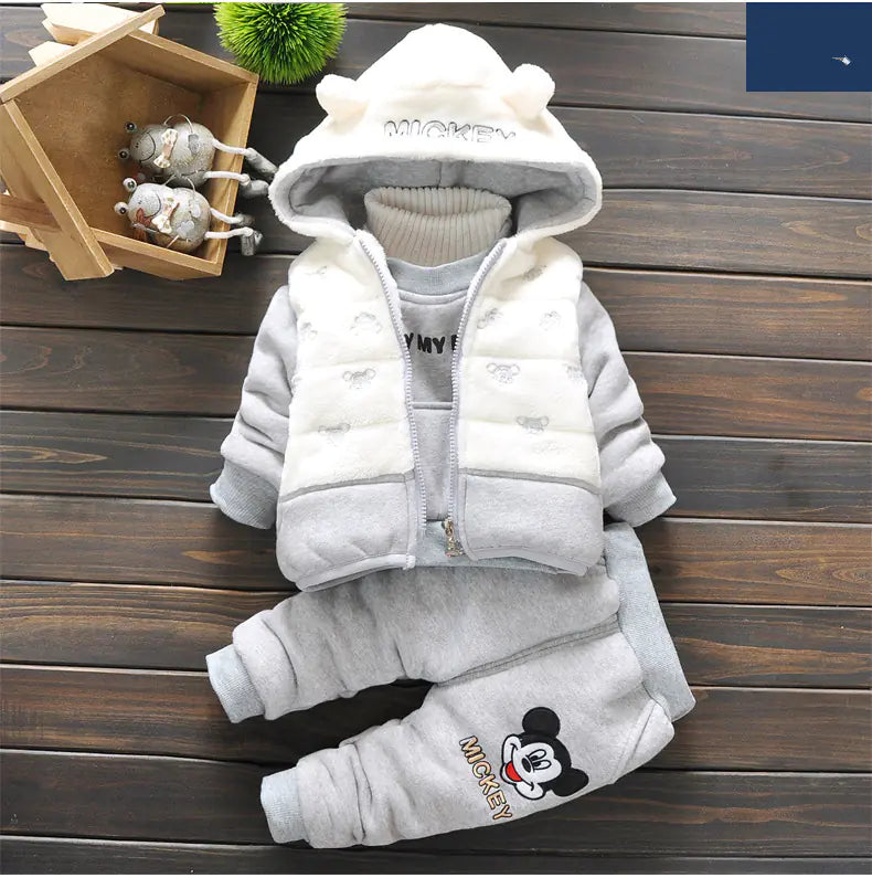 🧸 Cozy Seasonal Kids' Outfit Set – 3-Piece Warm Vest & Pants