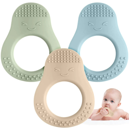 Kindora Avocado Teether Set — 3-Pack Silicone Baby Chew Toys (3–12M)