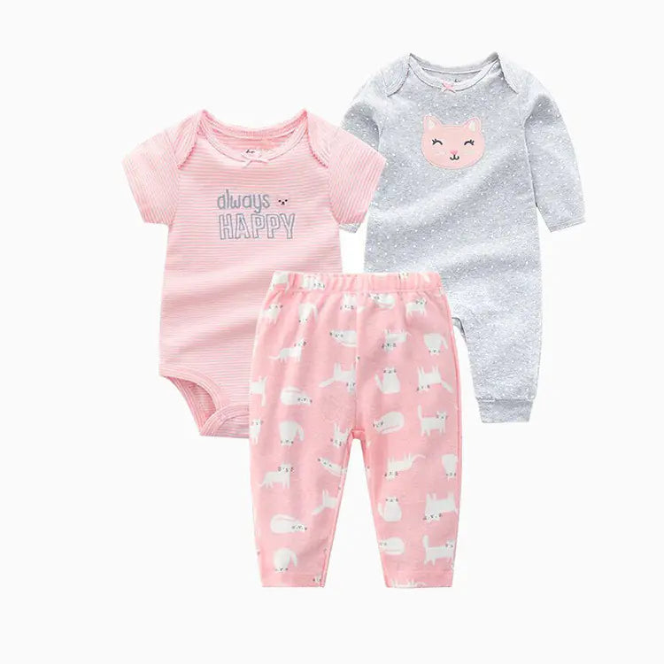 Adorable 3-Piece Baby Outfit Set – Comfy Romper, Onesie & Pants (Spring & Autumn)