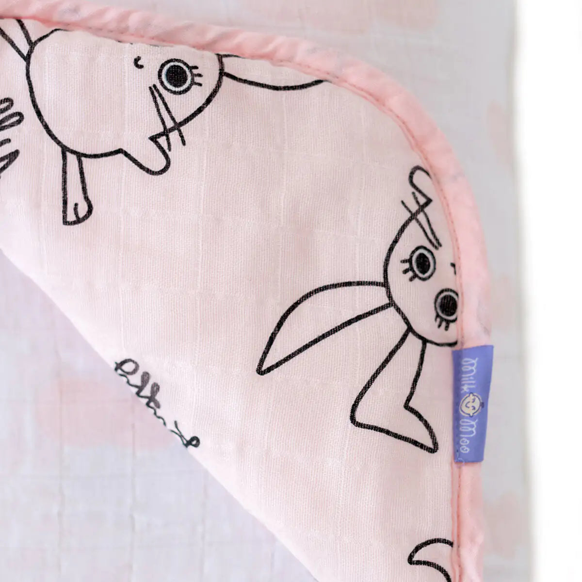 Soft Cotton Bunny Print Swaddle Blanket – Pink (Milk & Moo)