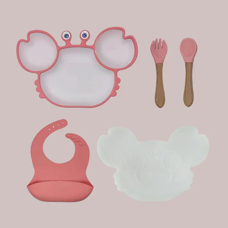 Kindora Silicone Crab Plate Set — Divided Baby Feeding Dish with Utensils