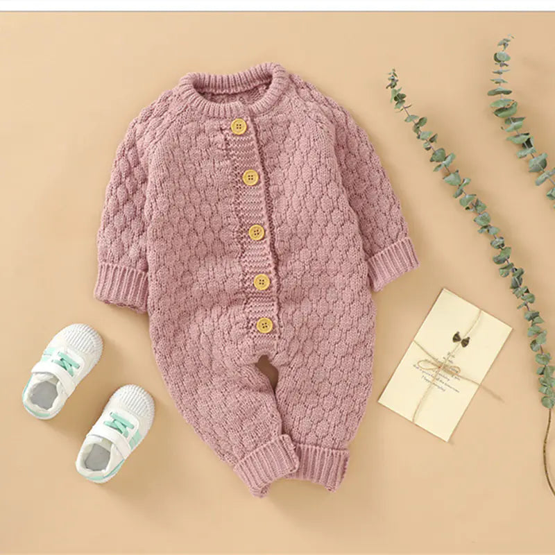 🧶 Cozy Knit Baby Romper with Buttons