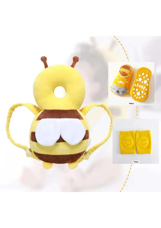🐝 BeeBump™ Baby Head Protection Backpack with Knee Pads & Socks – Cute Bee Design