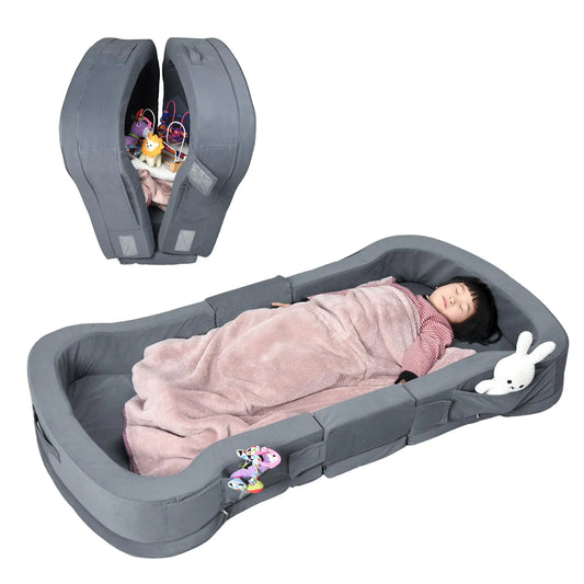 ENITYA Toddler Travel Bed Foldable Toddler Floor Bed Portable Toddler Bed for Sleeping/Travel Washable Toddler Cot for Kids Aged 1-6 Grey