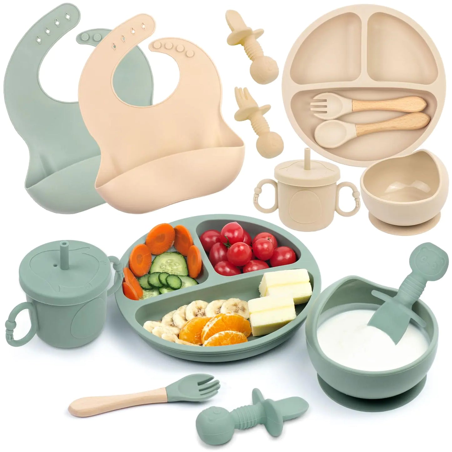 FeastEase™ 18-PC Dining Set – Beige & Olive