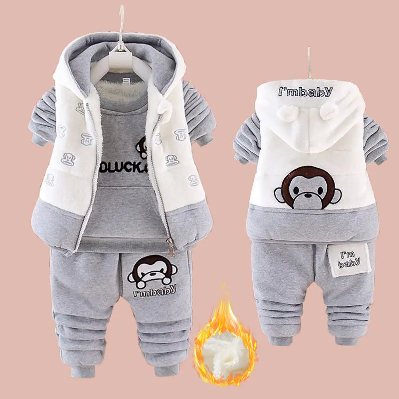 🧸 Cozy Seasonal Kids' Outfit Set – 3-Piece Warm Vest & Pants
