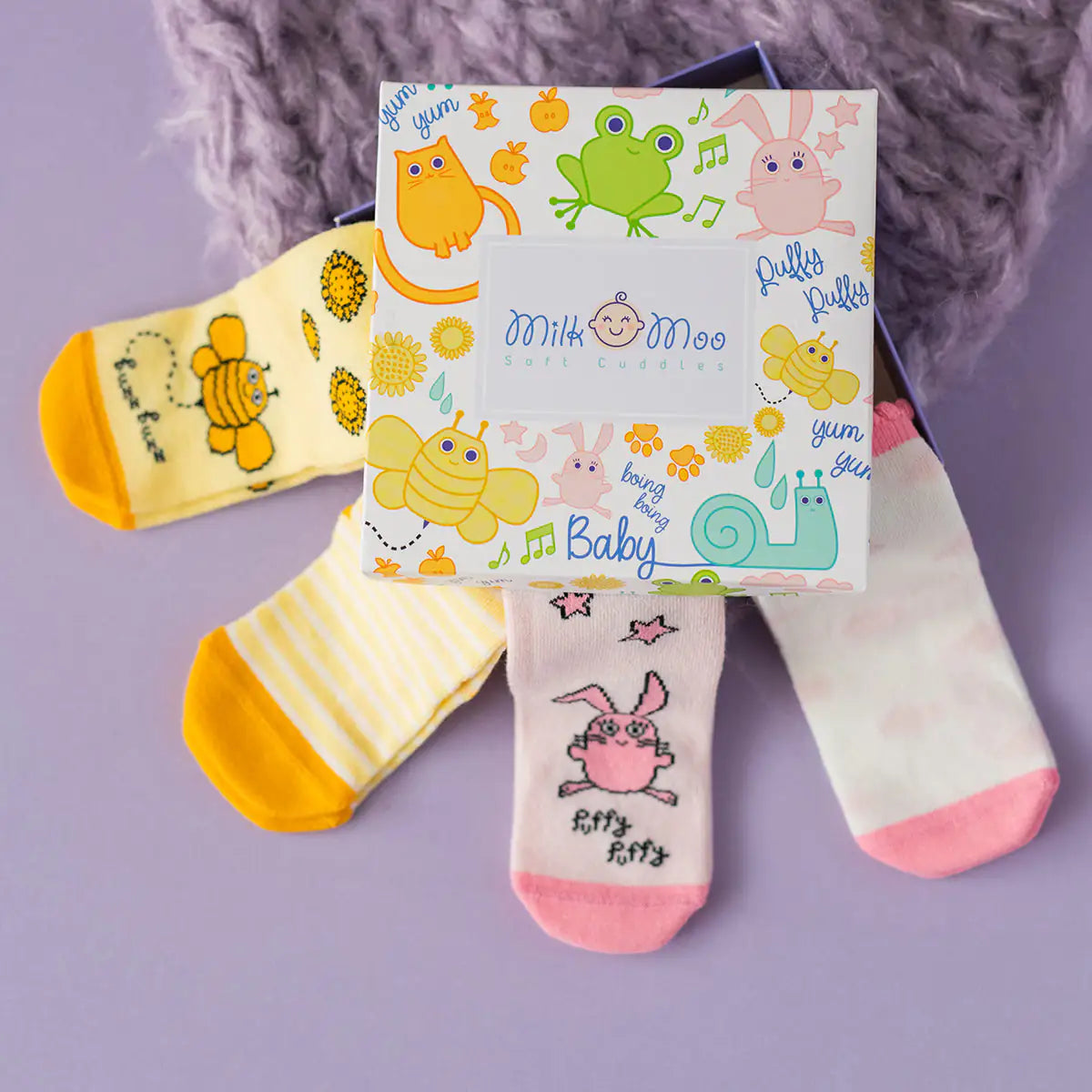 Milk&Moo Buzzy Bee & Chancin 4-Piece Sock Set