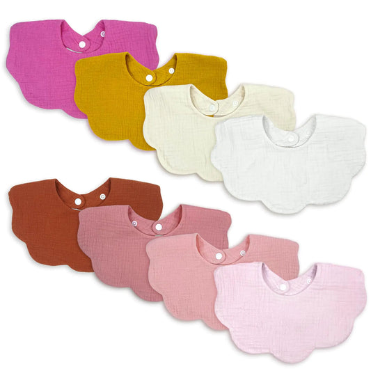 8-Pack Solid Color Muslin Baby Bibs – Stylish & Absorbent