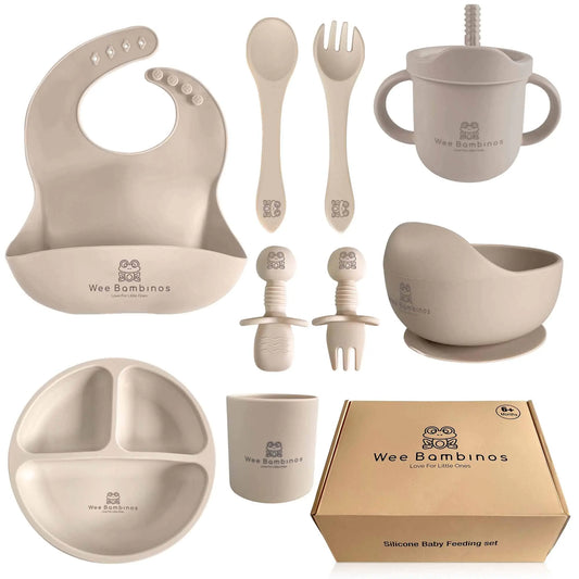 Wee Bambinos™ 10-Piece Silicone Baby Feeding Set – Beige