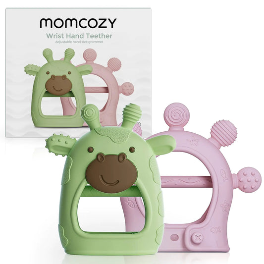 Wearable Wrist Teether – Green & Pink Giraffe