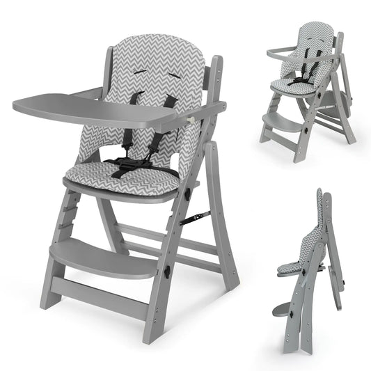 🍽 TOETOL Foldable Bamboo High Chair with Adjustable Tray (Grey)