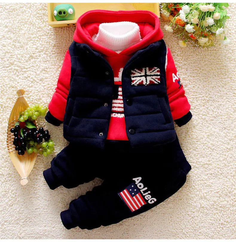 🧸 Cozy Seasonal Kids' Outfit Set – 3-Piece Warm Vest & Pants