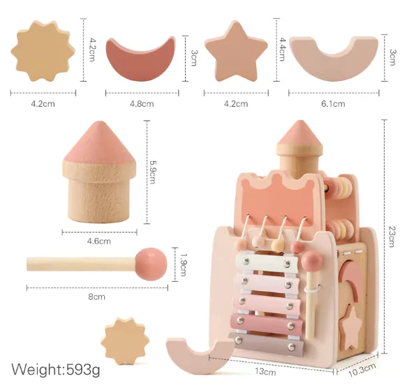 🏰 Montessori Wooden Castle Activity Block – Pink