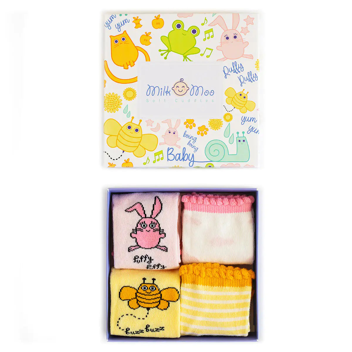 Milk&Moo Buzzy Bee & Chancin 4-Piece Sock Set