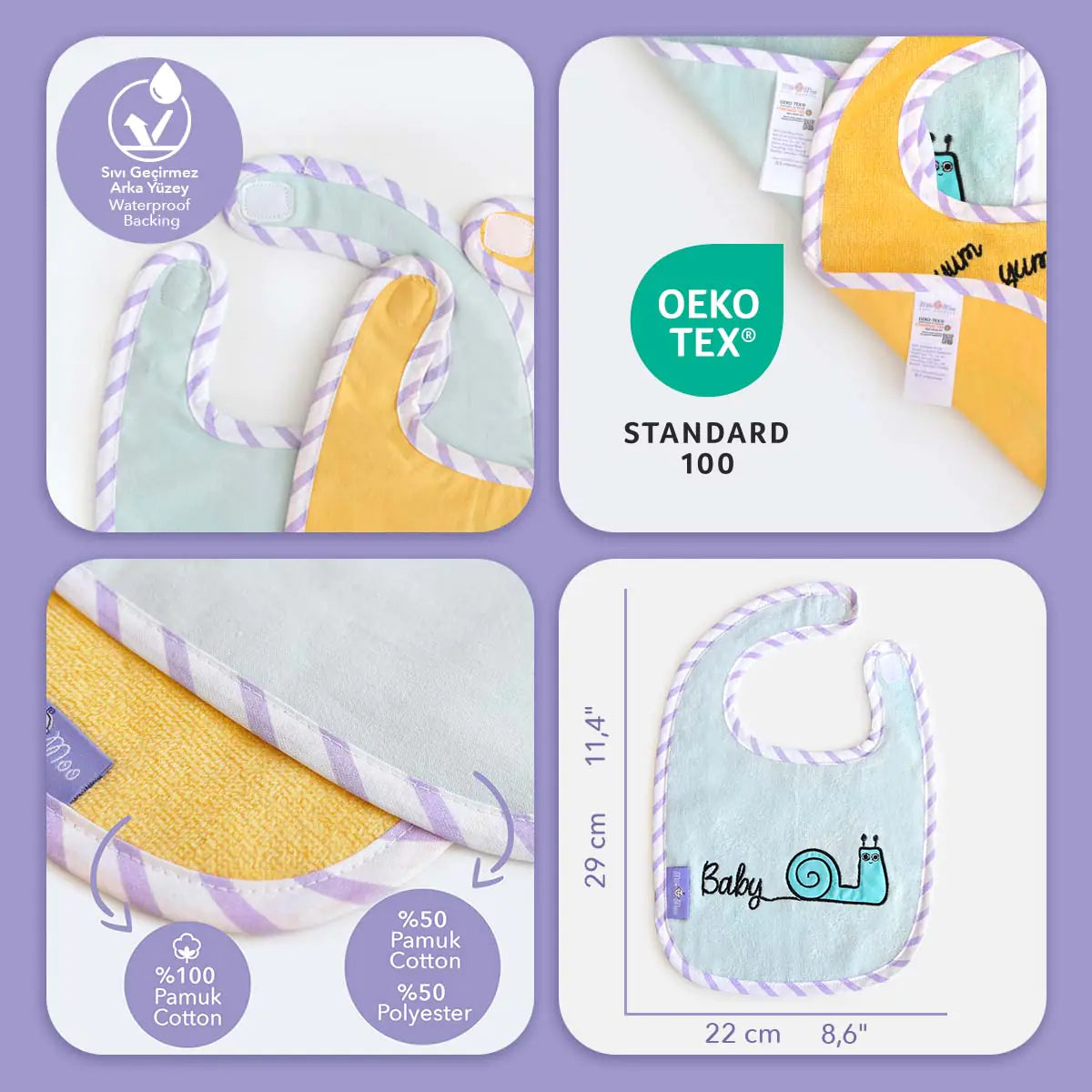 🐱🐌 Towel Baby Bib Set – Cat & Snail | Ultra-Soft & Absorbent