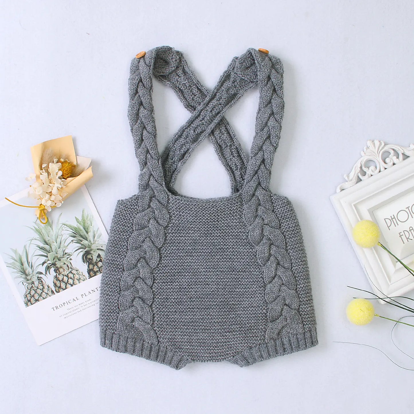 Cozy Knit Baby Suspender Romper
