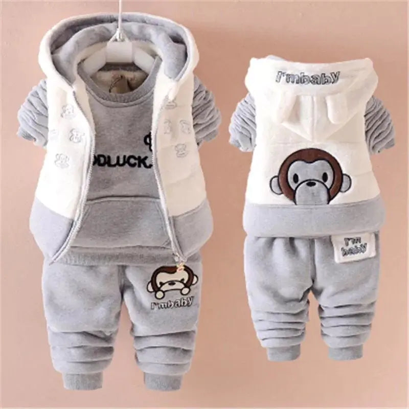 🧸 Cozy Seasonal Kids' Outfit Set – 3-Piece Warm Vest & Pants