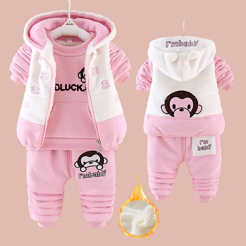 🧸 Cozy Seasonal Kids' Outfit Set – 3-Piece Warm Vest & Pants