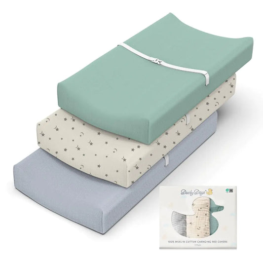 🌿 Ducky Days Changing Pad Covers – 3 Pack Muslin & Cotton Blend