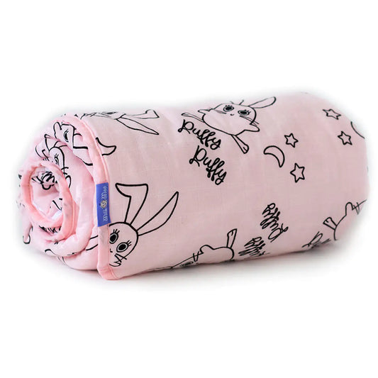 Soft Cotton Bunny Print Swaddle Blanket – Pink (Milk & Moo)