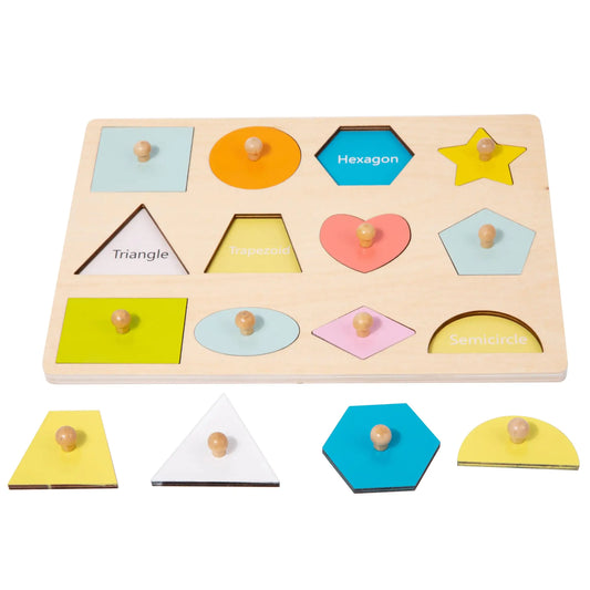 Wooden Shape & Color Peg Puzzle – 12 Pieces