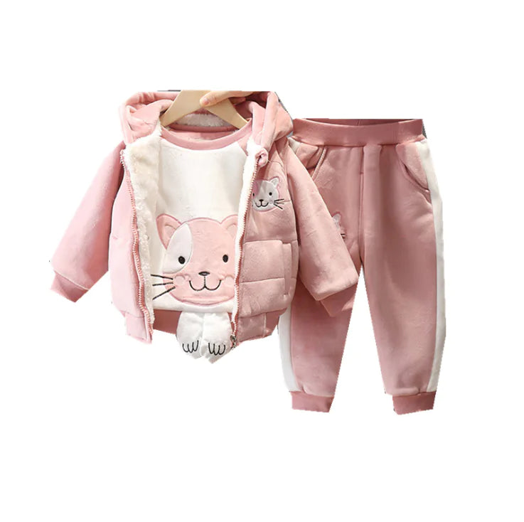 Baby Girl’s Autumn–Winter Thick Fleece 3-Piece Set
