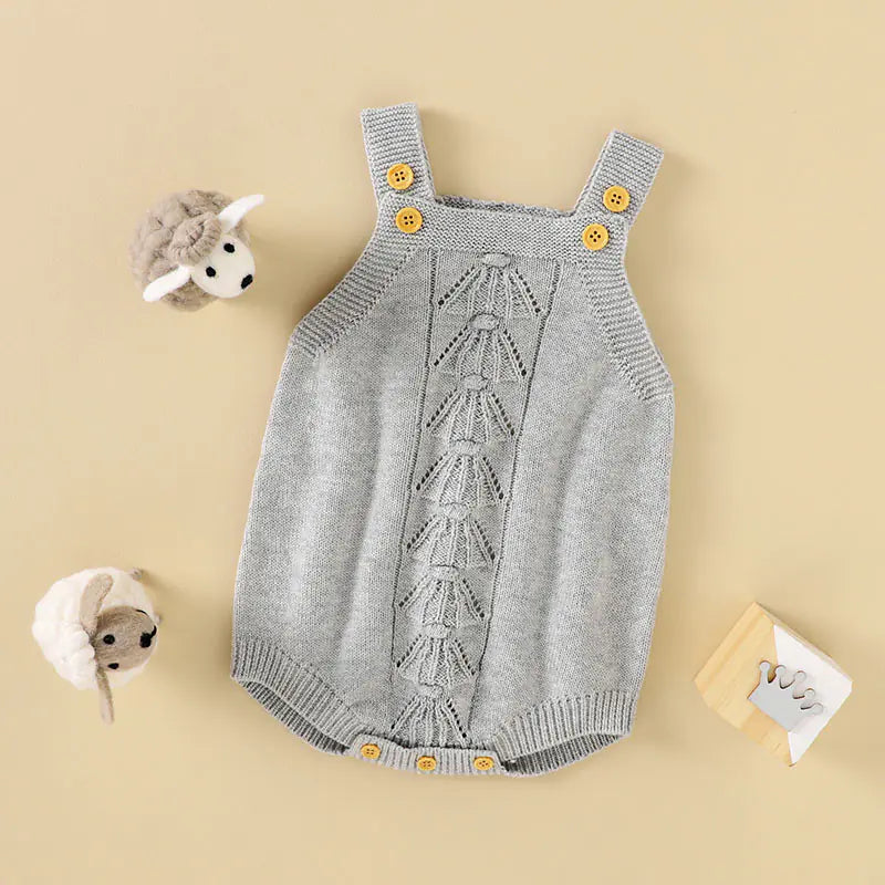 Kindora Cozy Knit Romper โ Grey Button Baby Outfit