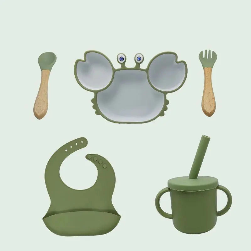 Kindora Silicone Crab Plate Set — Divided Baby Feeding Dish with Utensils