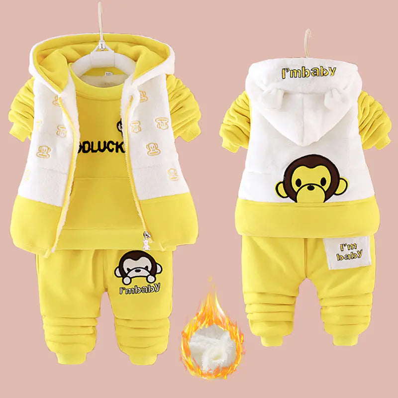 🧸 Cozy Seasonal Kids' Outfit Set – 3-Piece Warm Vest & Pants