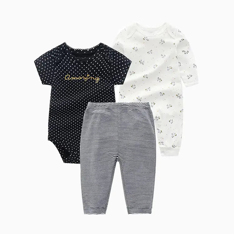 Adorable 3-Piece Baby Outfit Set – Comfy Romper, Onesie & Pants (Spring & Autumn)