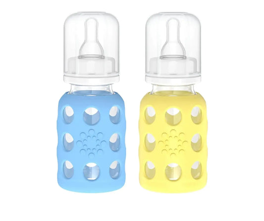 GlassGuard™ Baby Bottle Duo – Sky Blue & Banana, 2-Pack, 4 oz