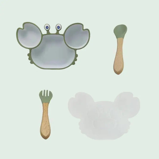 Kindora Silicone Crab Plate Set — Divided Baby Feeding Dish with Utensils