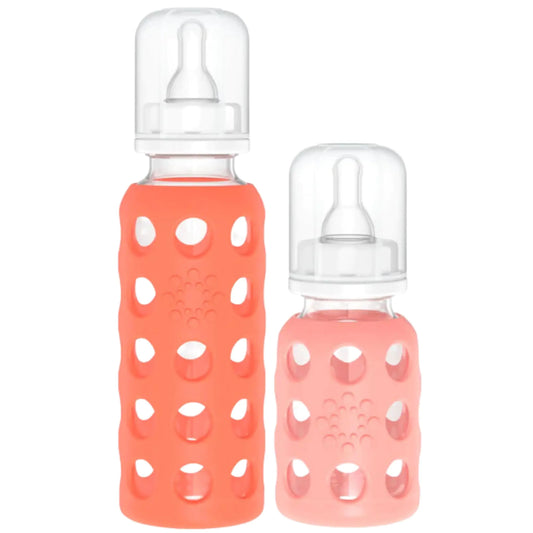🌿 Lifefactory® Silicone-Protected Glass Baby Bottles – Papaya & Cantaloupe 2-Pack
