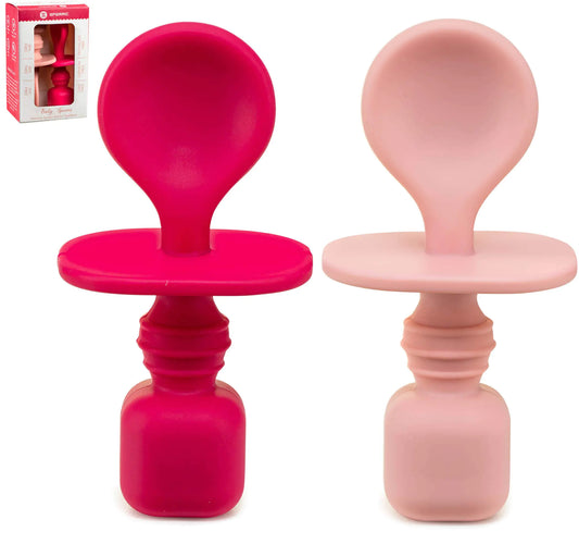 Kindora Silicone First Stage Spoons — 2-Pack Baby-Led Weaning Set (Pink)