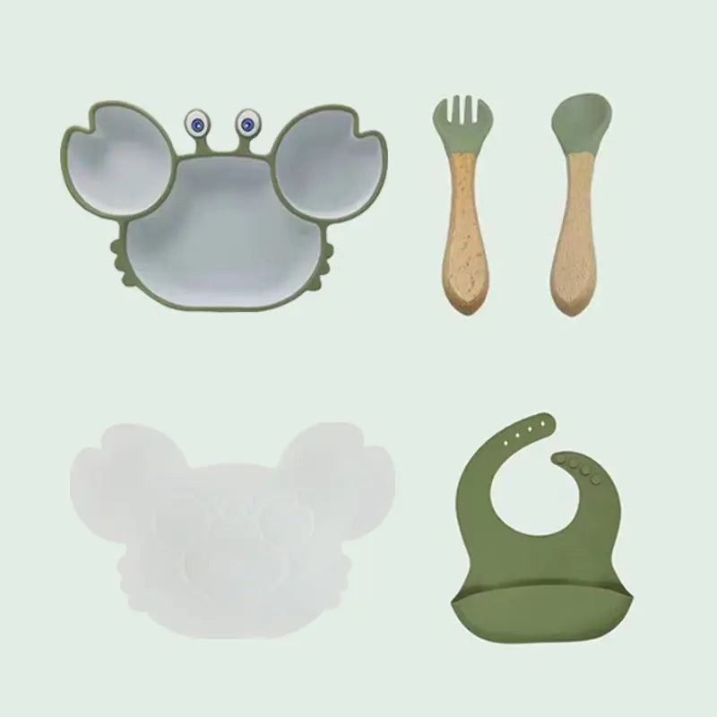 Kindora Silicone Crab Plate Set — Divided Baby Feeding Dish with Utensils