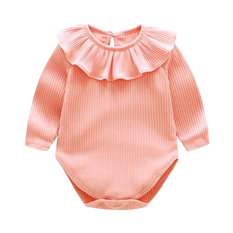 Long Sleeve Ruffled Solid Color Baby Romper Outfit