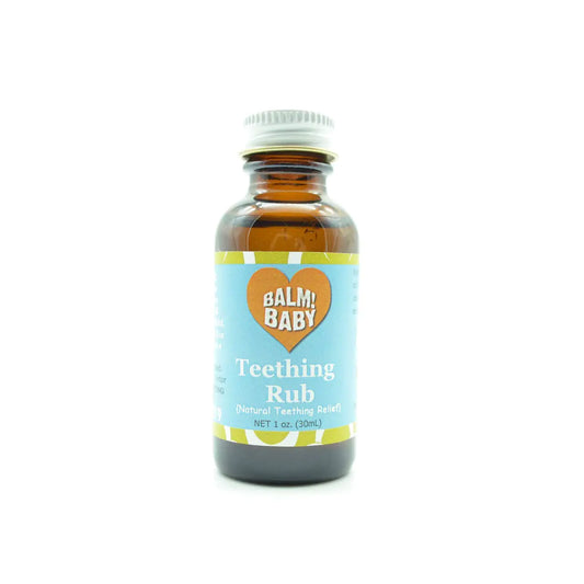 BALM! Baby Teething Oil Rub - Baby Teething Relief - Vegan All Natural & Organic Teething Aid with Chamomile & Clove - Gentle Safe & Effective - 1 oz Glass Bottle - Plastic Free