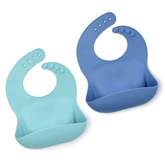 PrimaStella Waterproof Silicone Baby Bibs – Adjustable 2-Pack