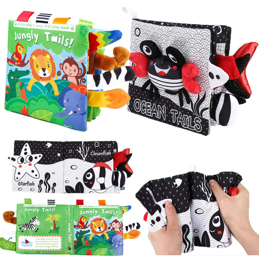 High Contrast Sensory Baby Book Set – Ocean & Jungle Tails (2-Pack)